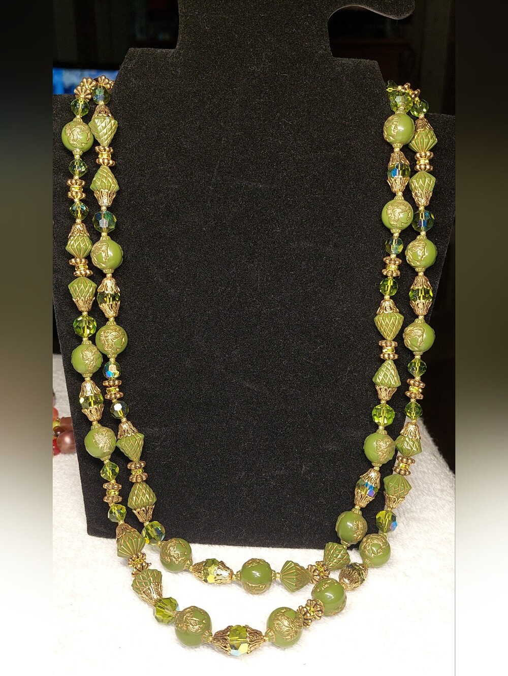 Vintage Green Beaded Two-Strand Necklace - Fashion Brand